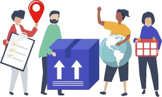 Courier pickup and international parcel delivery illustration
