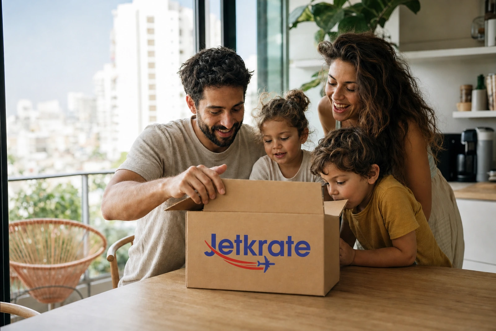 Customer opening a Jetkrate branded parcel for USA to Israel package forwarding
