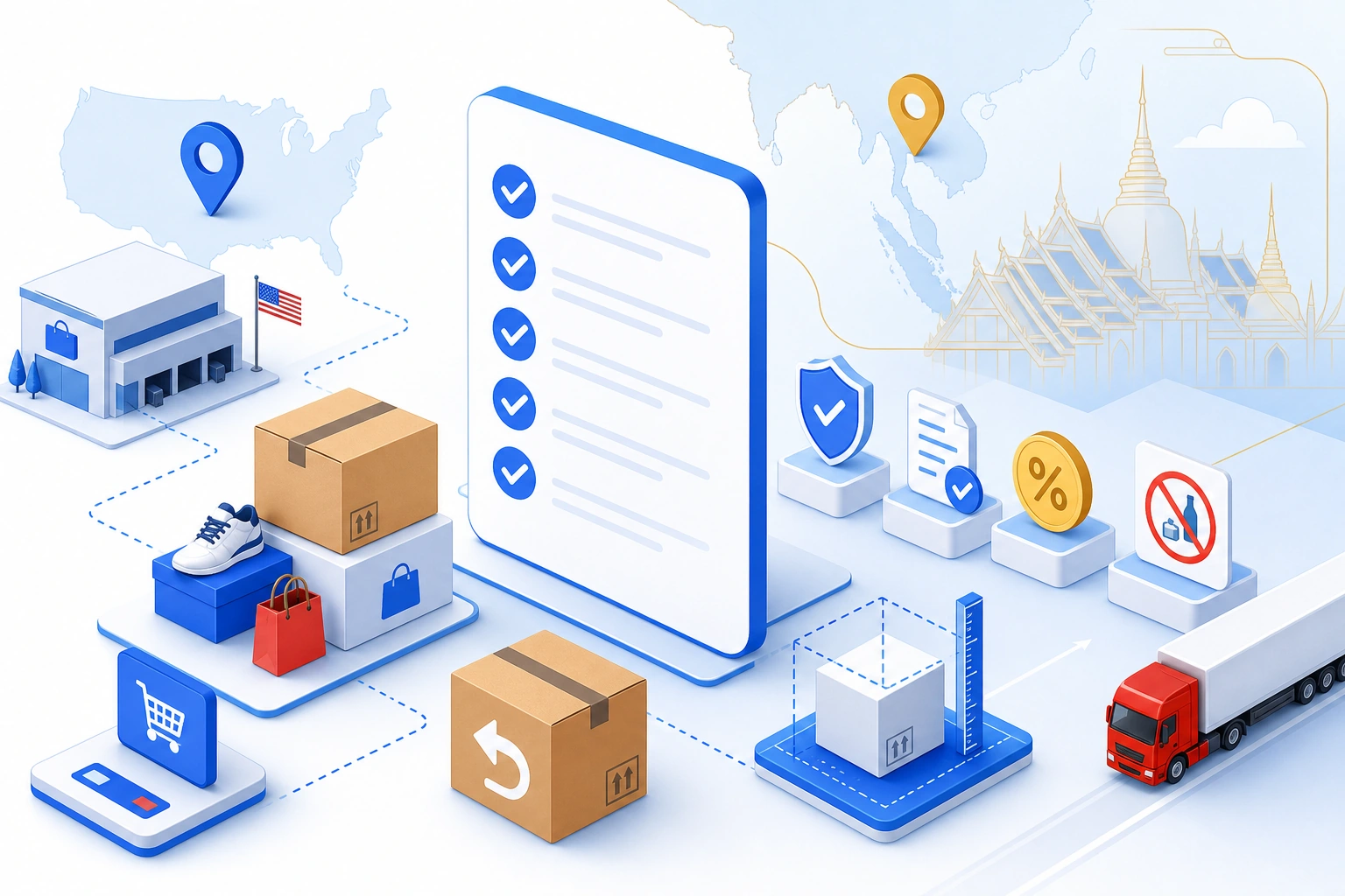 Illustration of US parcel forwarding from Jetkrate to Thailand