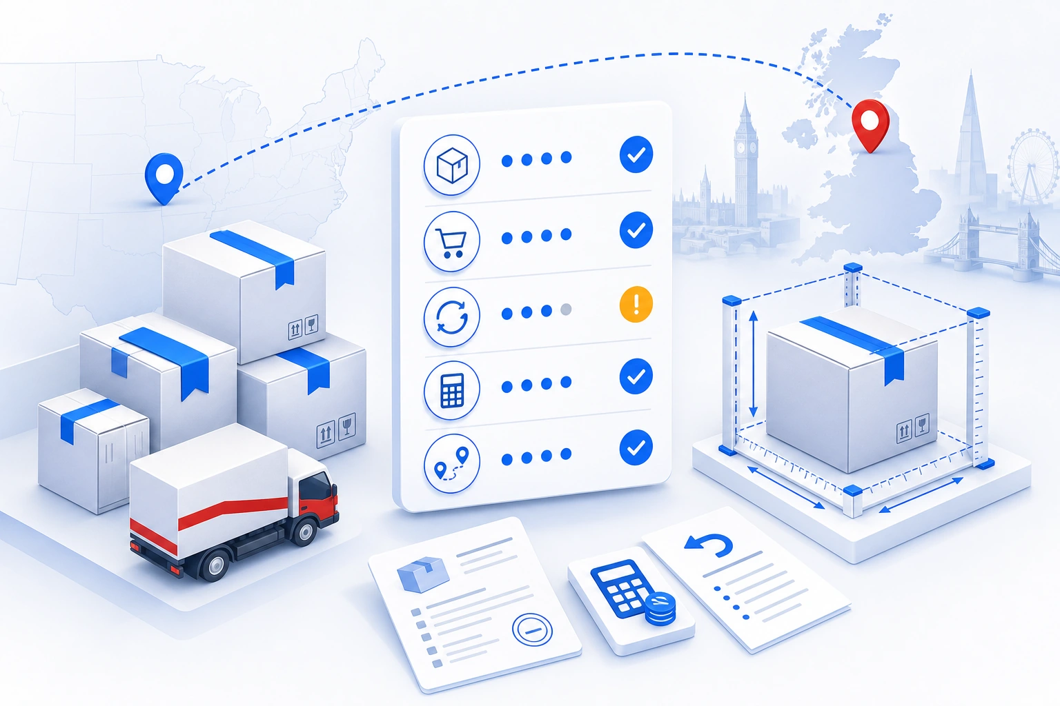 Illustration of US parcel forwarding from Jetkrate to the United Kingdom